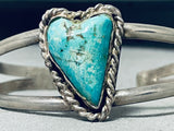 Fabulous Vintage Native American Navajo Turquoise Heart Sterling Silver Bracelet-Nativo Arts