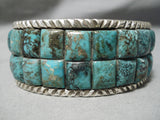 Exquisite Native American Navajo Green Turquoise Mosaic Inlay Sterling Silver Heavy Bracelet-Nativo Arts