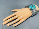 Extreme Detail Native American Turquoise Sterling Silver Bracelet-Nativo Arts