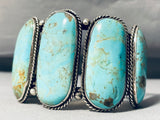 Grand Mens Vintage Native American Navajo Huge Turquoise Sterling Silver Bracelet Old-Nativo Arts