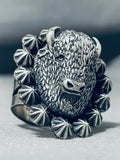 Outstanding Big Detailed Native American Navajo Sterling Silver Buffalo Ring-Nativo Arts