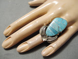 Detailed!! Native American Navajo Turquoise Sterling Silver Huge Ring-Nativo Arts