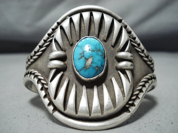 Silver Tooth Vintage Navajo Native American Turquoise Sterling Silver Bracelet-Nativo Arts
