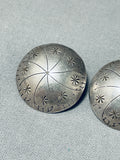 Hand Tooled Button Vintage Native American Navajo Sterling Silver Earrings Old-Nativo Arts