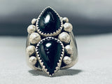 Superb Vintage Native American Navajo 2 Black Onyx Teardrops Sterling Silver Ring-Nativo Arts