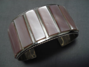 Breathtaking Vintage Zuni Native American Sterling Silver Pink Shell Bracelet-Nativo Arts