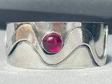 Native American Swirl Ruby Vintage Navajo Singed Sterling Silver Bracelet Jewelry-Nativo Arts