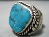 Magnificent Vintage Native American Navajo Blue Diamond Turquoise Sterling Silver Ring Old-Nativo Arts