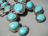 Carico Lake Turquoise Vintage Native American Navajo Sterling Silver Squash Blossom Necklace-Nativo Arts