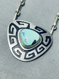 Superior Vintage Native American Navajo Turquoise Sterling Silver Geomtric Necklace-Nativo Arts