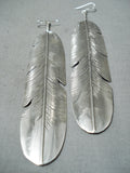 Striking Navajo Sterling Silver Feather Pendant Earrings Native American-Nativo Arts