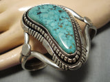 Striking Vintage Native American Navajo Apache Turquoise Sterling Silver Bracelet Old-Nativo Arts