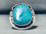 Outstanding Vintage Native American Navajo Pilot Mountain Turquoise Sterling Silver Huge Ring-Nativo Arts