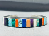 Important Lincoln Family Native American Navajo Vintage Inlay Sterling Silver Bracelet-Nativo Arts