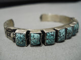 Museum Vintage Native American Navajo Squared Crow Springs Turquoise Sterling Silver Bracelet-Nativo Arts