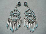 Fascinating Zuni Turquoise Sterling Silver Dangle Earrings Native American-Nativo Arts