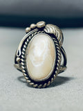 Beautiful Vintage Native American Navajo Pearl Sterling Silver Leaf Ring Old-Nativo Arts