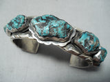 Dazzling Vintage Native American Navajo Chunky Turquoise Sterling Silver Bracelet Old-Nativo Arts