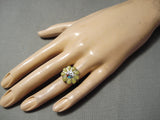 Detailed Flower Vintage Zuni Native American Turquoise Sterling Silver Ring-Nativo Arts