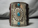 Colossal Men's Vintage Native American Navajo Turquoise Sterling Silver Ketoh Bracelet Old-Nativo Arts