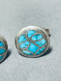One Of The Best Vintage Native American Zuni Turquoise Inlay Sterling Silver Cufflinks-Nativo Arts