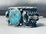 Intriguing San Felipe Blue Diamond Turquoise Sterling Silver Scorpion Bracelet-Nativo Arts