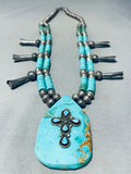 Jaw Dropping Vintage Native American Navajo Turquoise Sterling Silver Cross Necklace-Nativo Arts