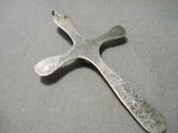Superior Vintage Native American Navajo Hand Tooled Sterling Silver Turquoise Cross Pendant-Nativo Arts