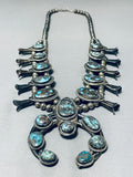 Bisbee Turquoise Vintage Native American Navajo Sterling Silver Squash Blossom Necklace-Nativo Arts