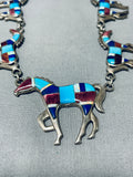 One Of The Best Vintage Native American Navajo Turquoise Horse Inlay Sterling Silver Necklace-Nativo Arts