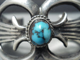 Bisbee Turquoise Vintage Native American Navajo Sterling Silver Thorn Bracelet Cuff Old-Nativo Arts