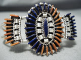Dazzling Native American Zuni Lapis Coral Needlepoint Sterling Silver Bracelet-Nativo Arts