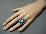 Rare Vintage Native American Navajo Blue Diamond Turquoise Sterling Silver Ring-Nativo Arts