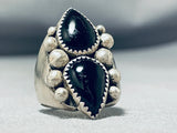 Superb Vintage Native American Navajo 2 Black Onyx Teardrops Sterling Silver Ring-Nativo Arts