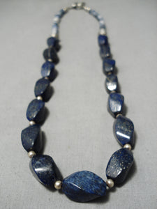 Chunky Dunky Vintage Native American Navajo Lapis Sterling Silver Necklace Old-Nativo Arts