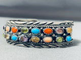Lena Platero Vintage Native American Navajo Turquoise Multi Stone Sterling Silver Bracelet-Nativo Arts