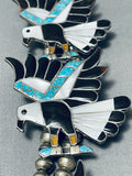 Opulent Vintage Native American Zuni Turquoise Eagle Sterling Silver Squash Blossom Necklace-Nativo Arts