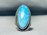 Brilliant Vintage Native American Navajo Large Kingman Turquoise Sterling Silver Ring-Nativo Arts