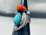 Sensational Vintage Native American Zuni Blue Gem Turquoise & Coral Sterling Silver Ring-Nativo Arts