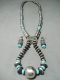 Signed Huge Tubule Native American Navajo Turquoise Sterling Silver Necklace-Nativo Arts