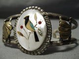 Exquisite Vintage Native American Zuni Mother Of Pearl Sterling Silver Bracelet Old Bird-Nativo Arts