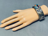 Dean Brown Jaw Dropping Vintage Native American Navajo Turquoise Inlay Sterling Silver Bracelet-Nativo Arts