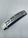 Wonderful Native American Navajo Handcarved Sterling Silver Waves Barrette-Nativo Arts