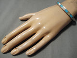 Thick Vintage Native American Zuni Navajo Turquoise Inlaid Sterling Silver Bracelet Old-Nativo Arts