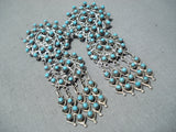 Snake Eyes Vintage Native American Zuni Blue Gem Turquoise Sterling Silver Earrings-Nativo Arts