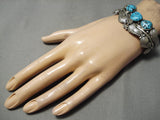Detailed!! Vintage Native American Navajo Spiderweb Turquoise Sterling Silver Leaf Bracelet-Nativo Arts