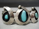 Stunning Vintage Native American Navajo Turquoise Sterling Silver Shadow Bracelet Old-Nativo Arts
