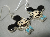 Fabulous Zuni Native American Sterling Silver Disney Inlay Earrings-Nativo Arts