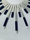 Advanced Silver Work Vintage Native American Navajo Sterling Silver Jet Necklace-Nativo Arts