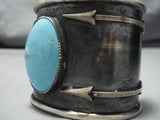 Huge and Heavy Blue Gem Turquoise Sterling Silver Bracelet Cuff-Nativo Arts